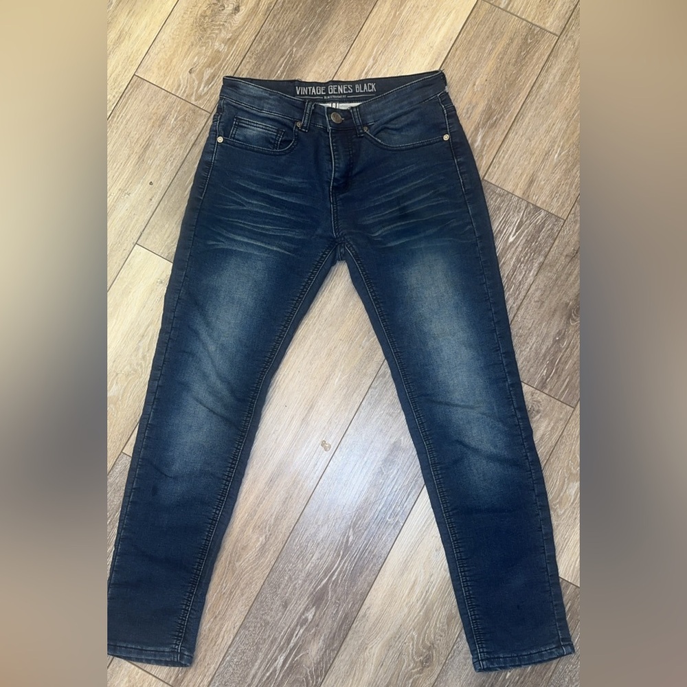 Size 28 Vintage Genes Black Skinny Jeans Stretch Slim Fit Faded Whisker Denim